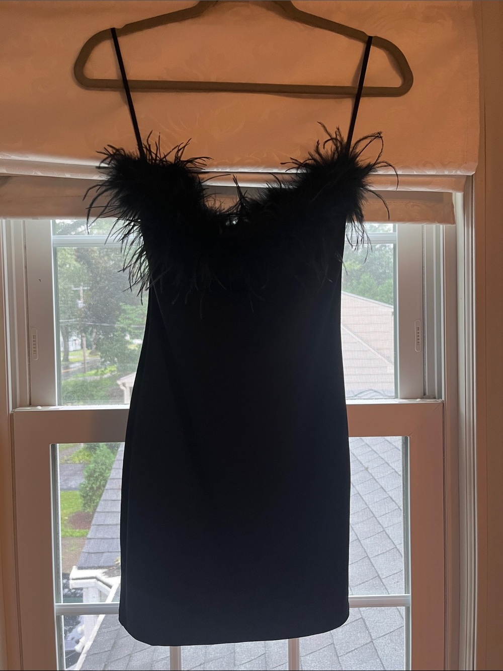 Windsor Black Feather-Trim Mini Slip Dress strapless